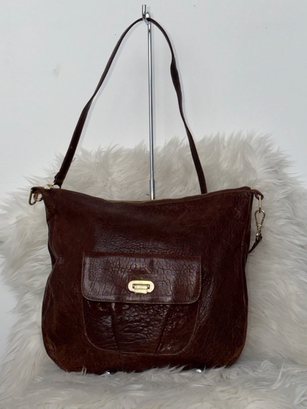 Lauren Merkin Classic Brown Leather Shoulder Bag